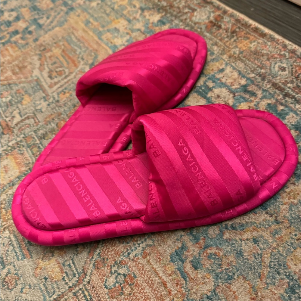 Balenciaga Fuchsia Silk Slipper Slides sz.39